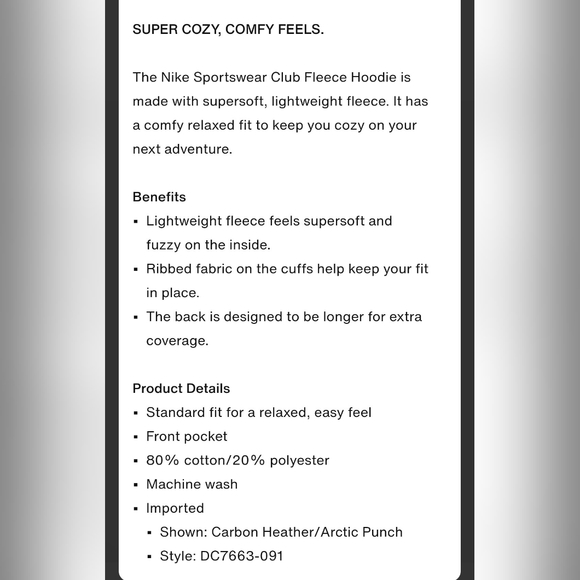 Girls Nike Sportswear Club Fleece Hoodie Carbon Heather/Artic Punch - Picture 4 of 6